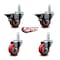 Service Caster 3'' Red Polyurethane Wheel Swivel 3/4'' Square Stem Caster Set 2 Brakes, 4PK SCC-SQ20S314-PPUB-RED-PLB-34-2-S-2 - alternate 4